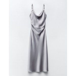 Silver Satin Midi Dress